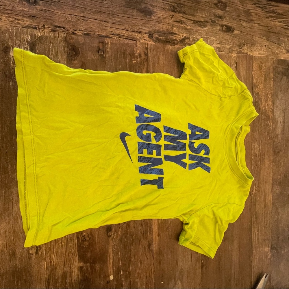 Nike Kids Bright Yellow Tee with Bold Blue Text